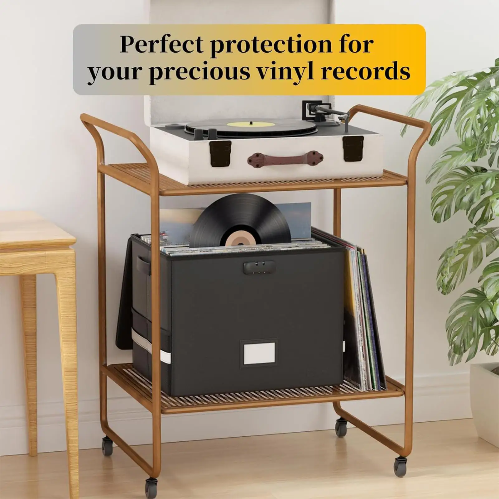 

Record Storage Box Storage Crate with Lid and Handles for Valuable Album Collection Water Resistant Fireproof File Holder