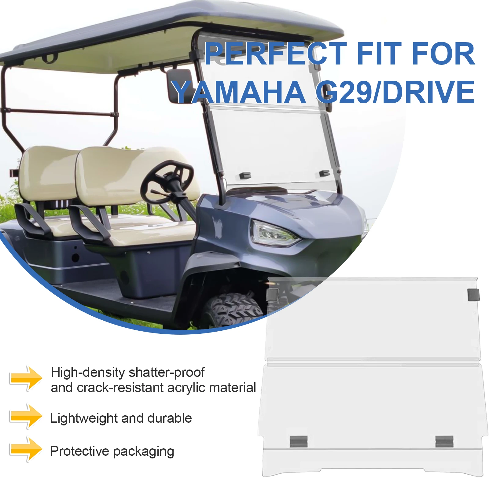 Club Cart Windshield Folding Clear Acrylic Wind Deflector Portable UV Protection Golf Accessories for 2007-2016 G29/Drive Models