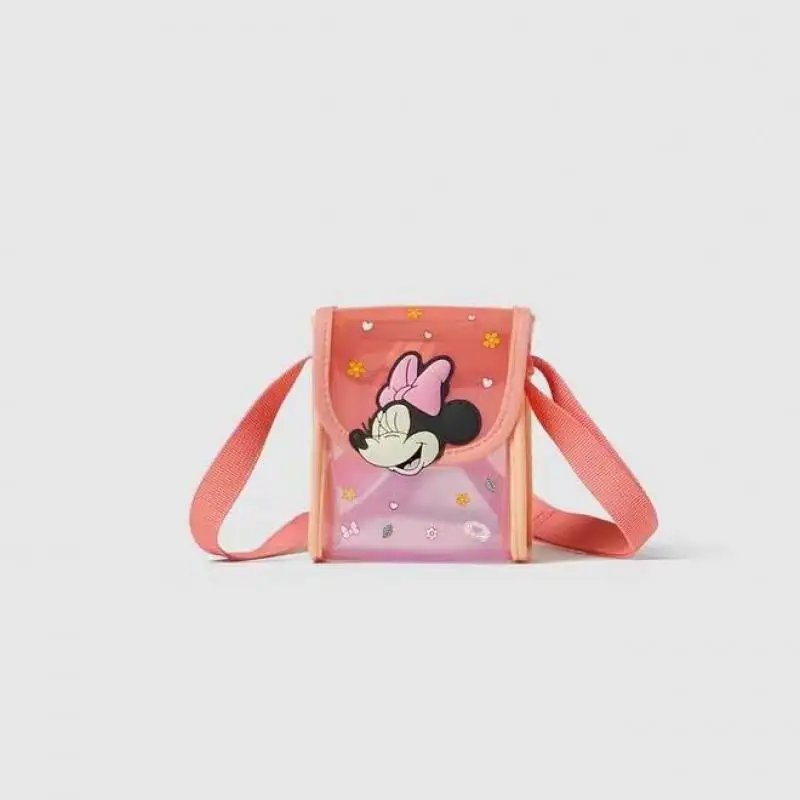 Disney Brand Toddler Crossbody Bags Cute Minnie Print Messenger Bags Girls Child Mini Cartoon Pink Transparent Shoulder Bags