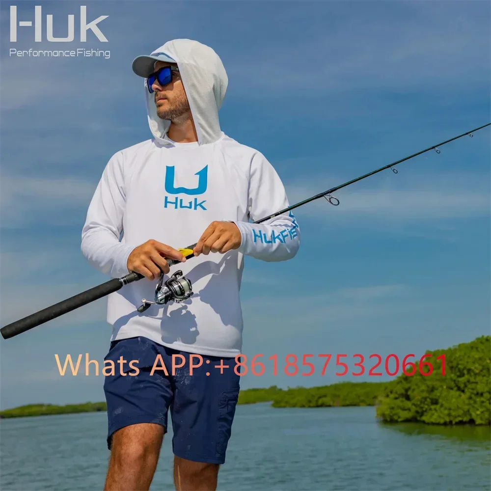 Huk Fishing Hood Fishing Shirts Summer Long Sleeve T Shirt UPF 50+ Fish Shirts Sun Protection Breathable Hooded Fishing Apparel
