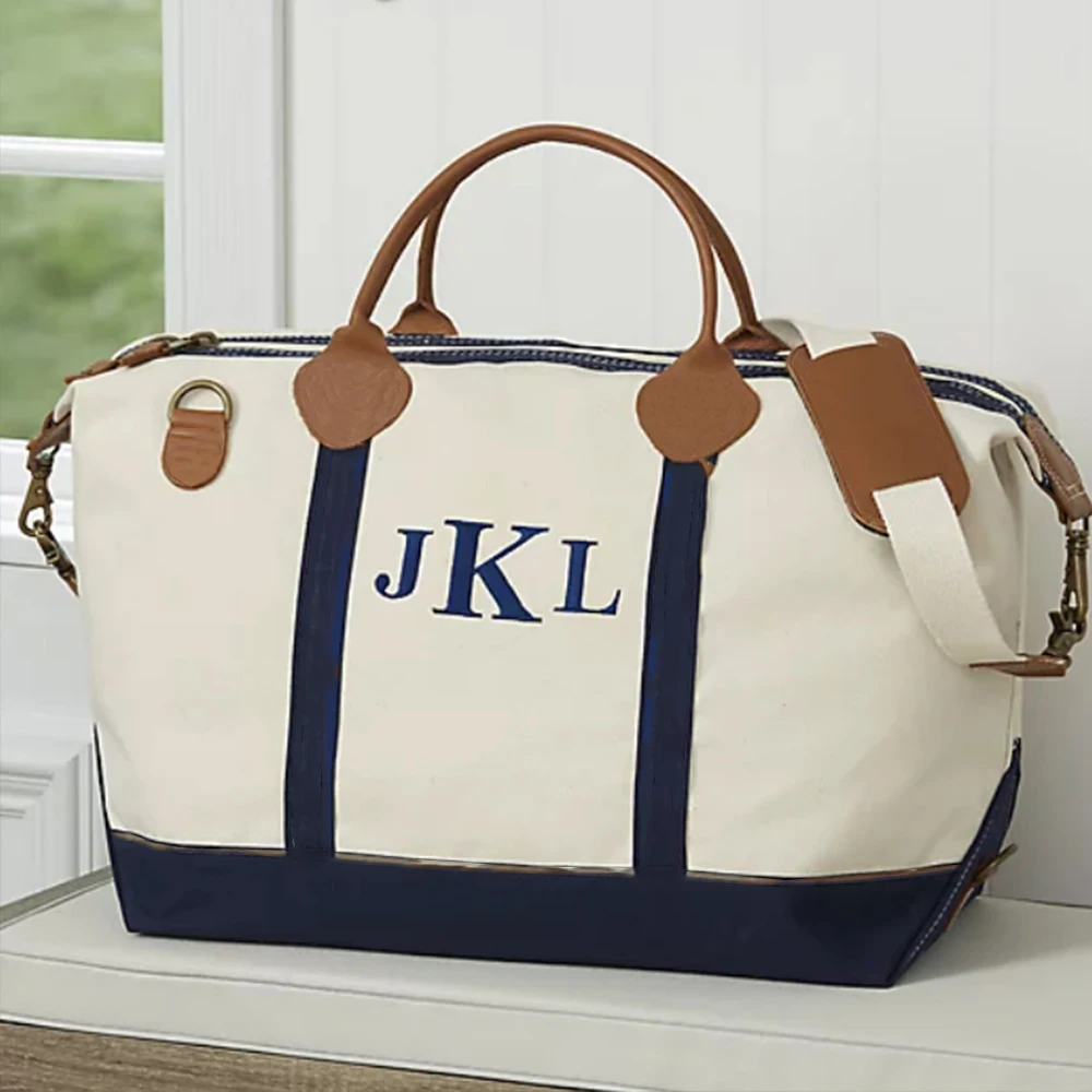 Sac de voyage en toile monogramme personnalisé pour dames, fourre-tout de grande capacité, nom brodé personnalisé, cadeau de vacances