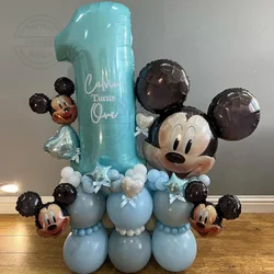 47pcs 40inch Baby Number 1-9st Mickey Mouse Balloons Column Set Blue White Macaron Latex Balloon Newborn Birthday Party Decors