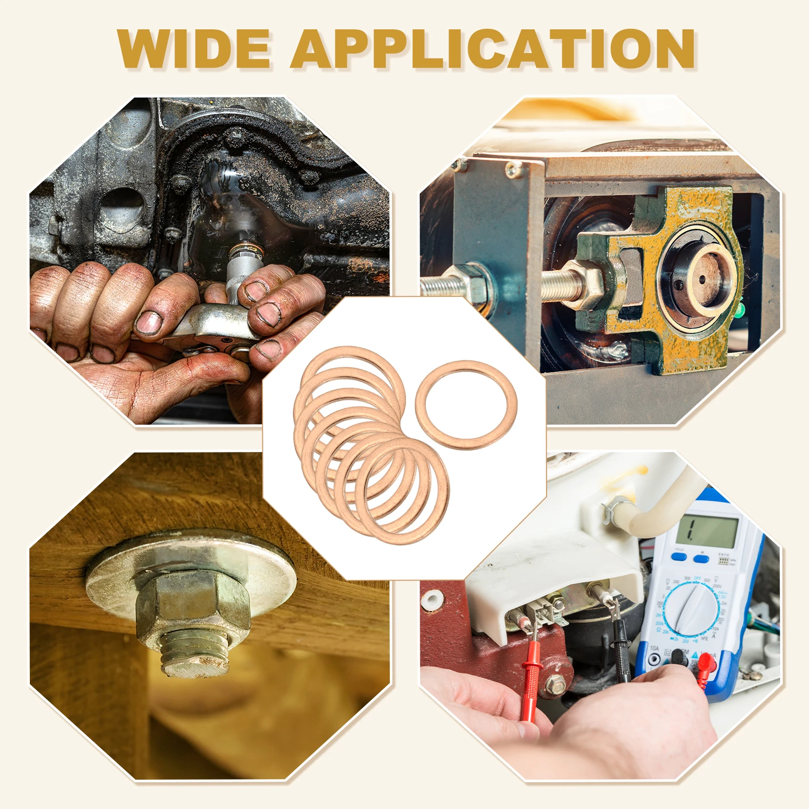 30-100Pc M4 M5 M6 M8 M10 M12 M14 M16 M18 M20 M22 M24 Copper Washer Sealing Ring Flat Sealing Gasket Crush Washers for Screw Bolt