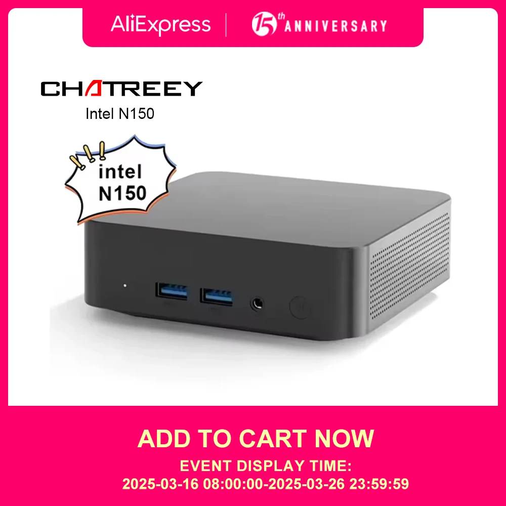 Chatreey T9 Mini PC Intel N100/N150 Windows 11 Ultra Small Pocket Computer Dual SSD Full Function Type-C 4K 60Hz RGB