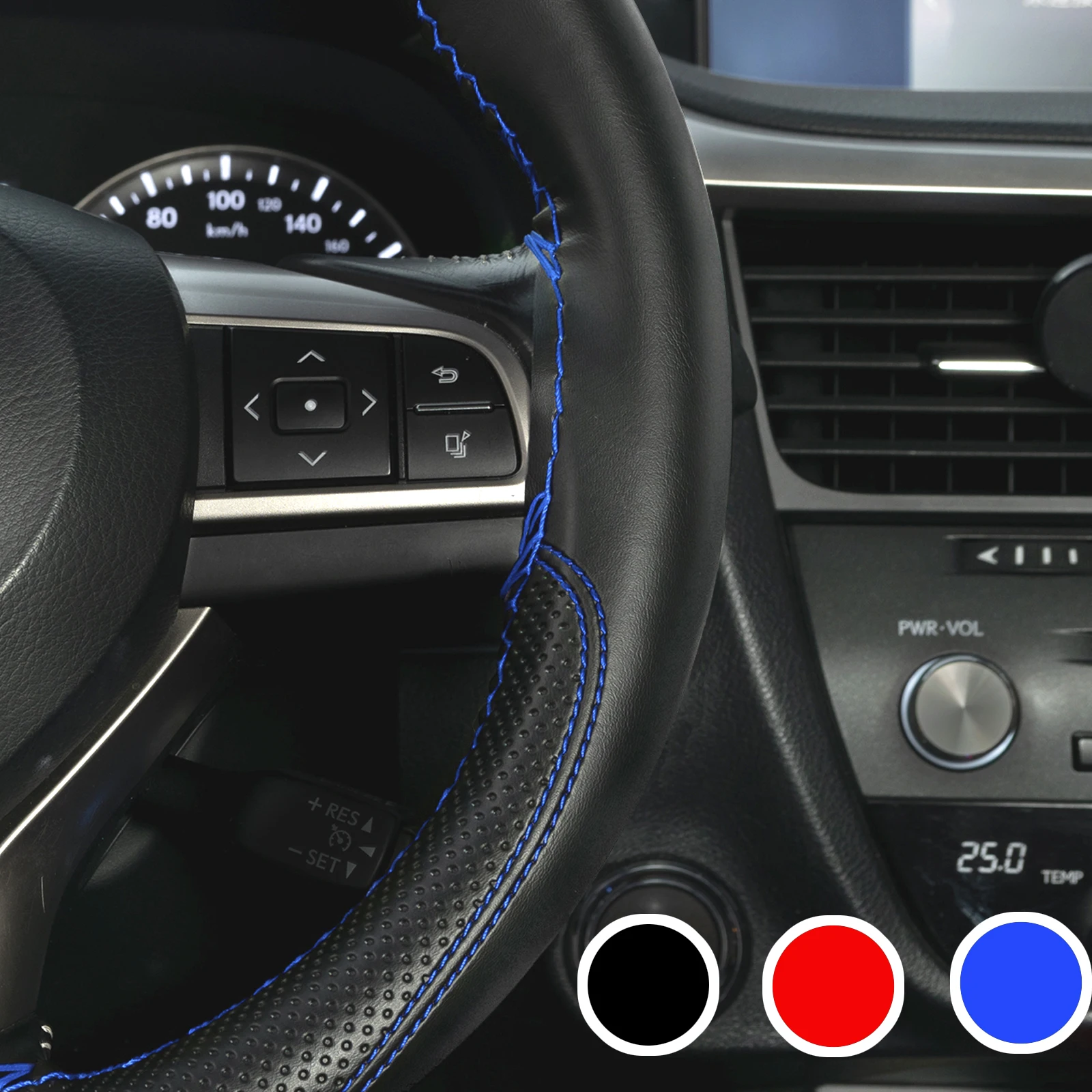 

Black/Red/Blue Leather DIY Car Steering Wheel Cover Protection Needle 38cm 15" Sticker Genuine Accessories Styling Seat Silicone