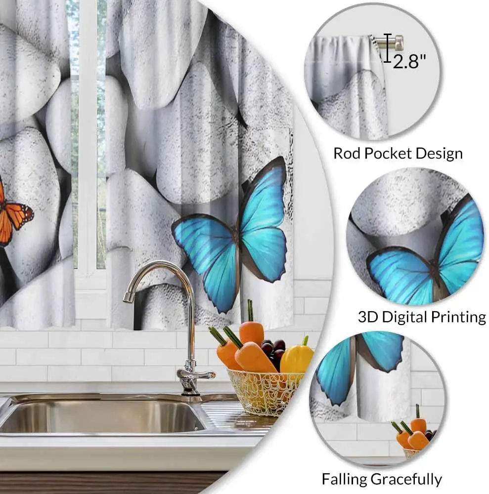 ستائر المطبخ الحجر والفراشة الطبيعة الملونة الجميلة الفراشات ستائر قصيرة الطبقة للحمام مقهى نافذة صغيرة #3