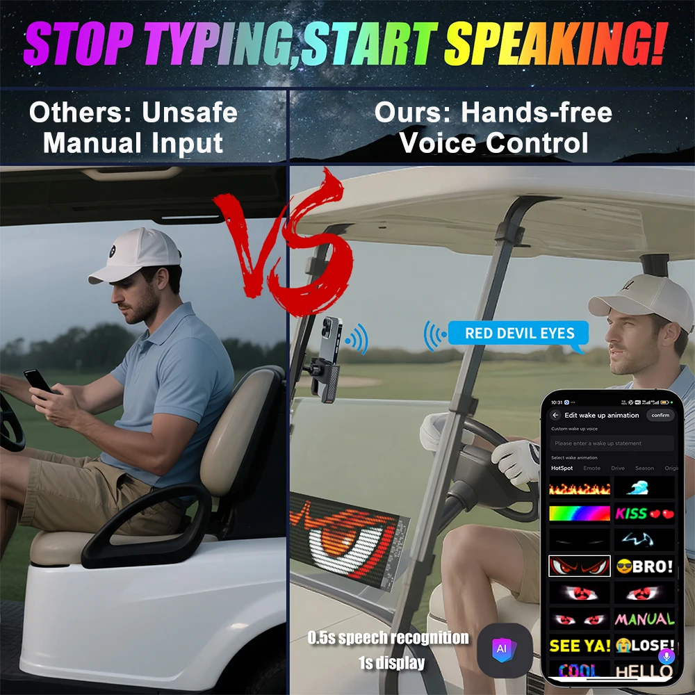 Panneau matriciel LED à commande vocale AI, panneau de voiture Devil Eye avec synchronisation de la musique, écran publicitaire Flexible, affichage de pixels rvb pour voitures