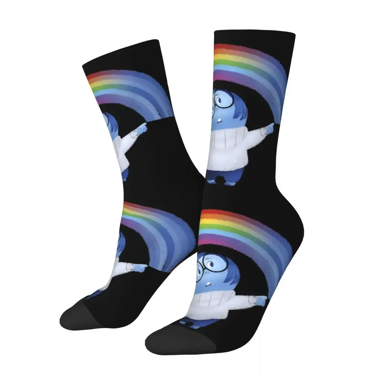 Crazy Design Inside Out Sadness Rainbow Blue Gradient Logo Sports Socks Polyester Crew Socks for Unisex Breathable