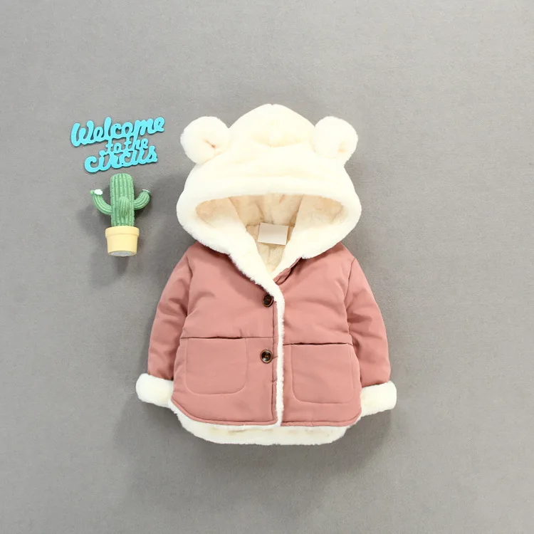 RAISE Autumn Winter Baby Girl Fleece Jacket Bear Ear Hooded Plus Velvet Infant Girl Coat Newborn Baby Girl Outwear Toddler Parka