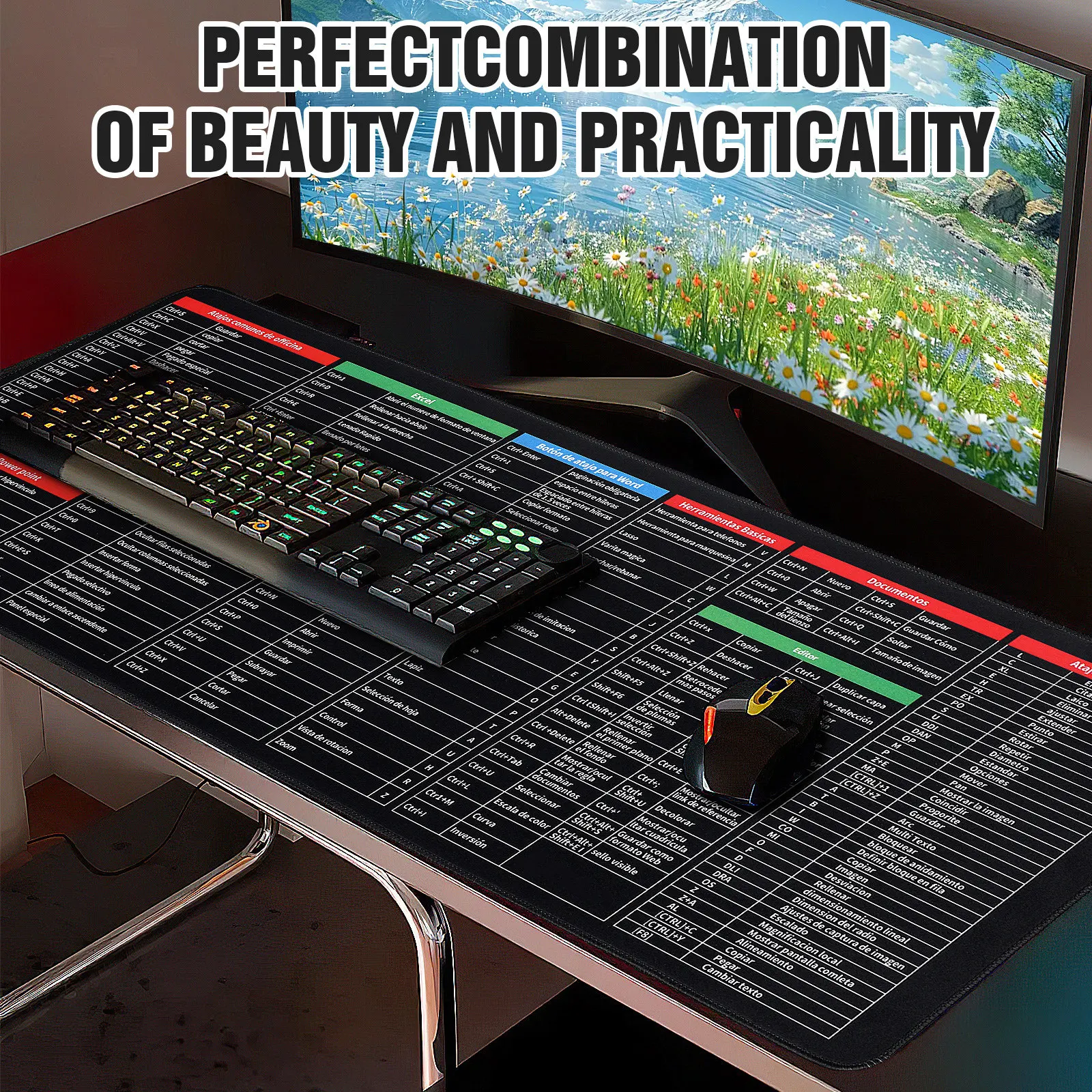 Spanish Keyboard Shortcut Mouse Pad Mouse Excel Mat For Desk Anti-slip Keyboard Pad Computer Word Desktop Ergonomic Gaming Mat