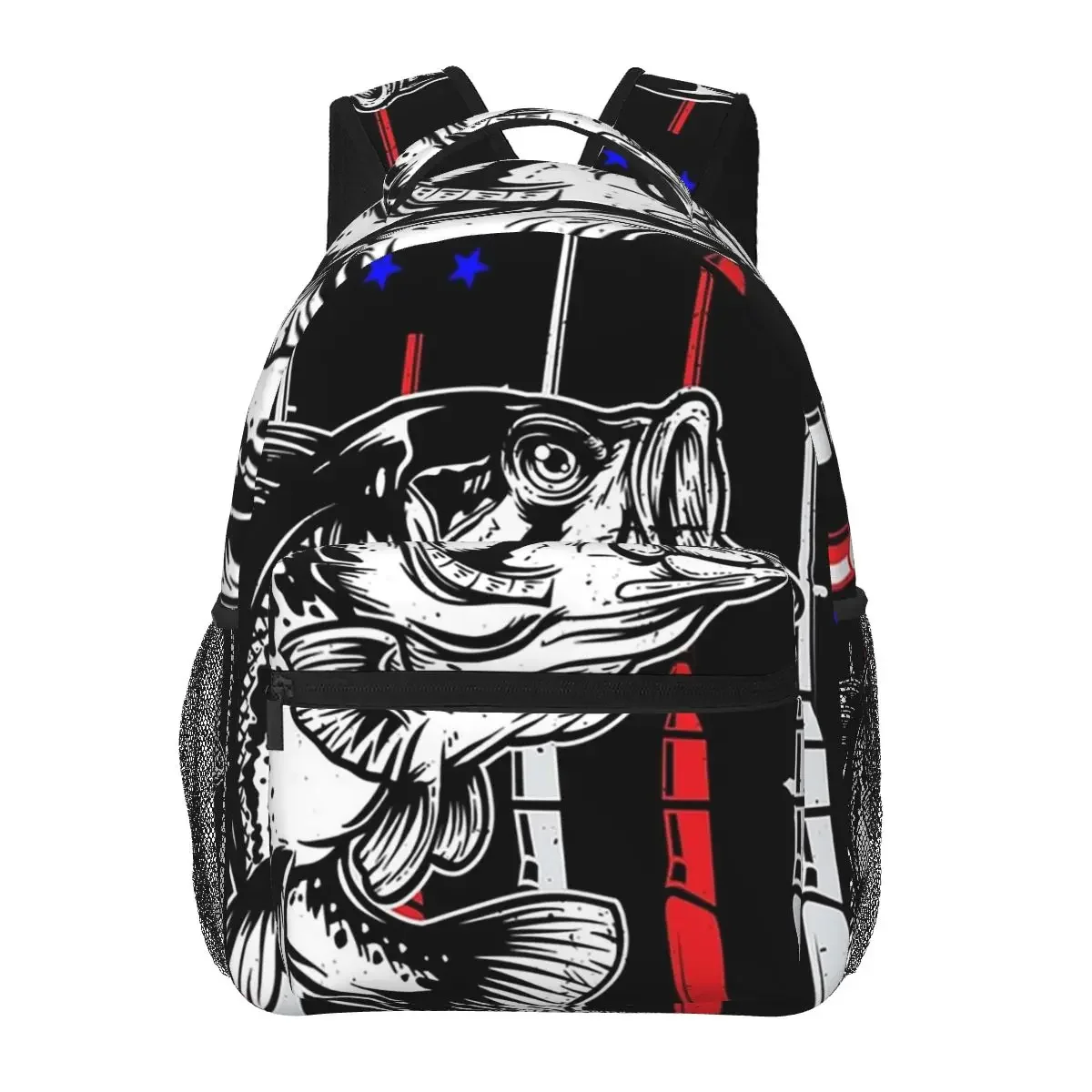 Fishing American Flag Fishing Rod Flag Backpacks Boys Girls Bookbag Students School Bags Cartoon Laptop Rucksack Shoulder Bag