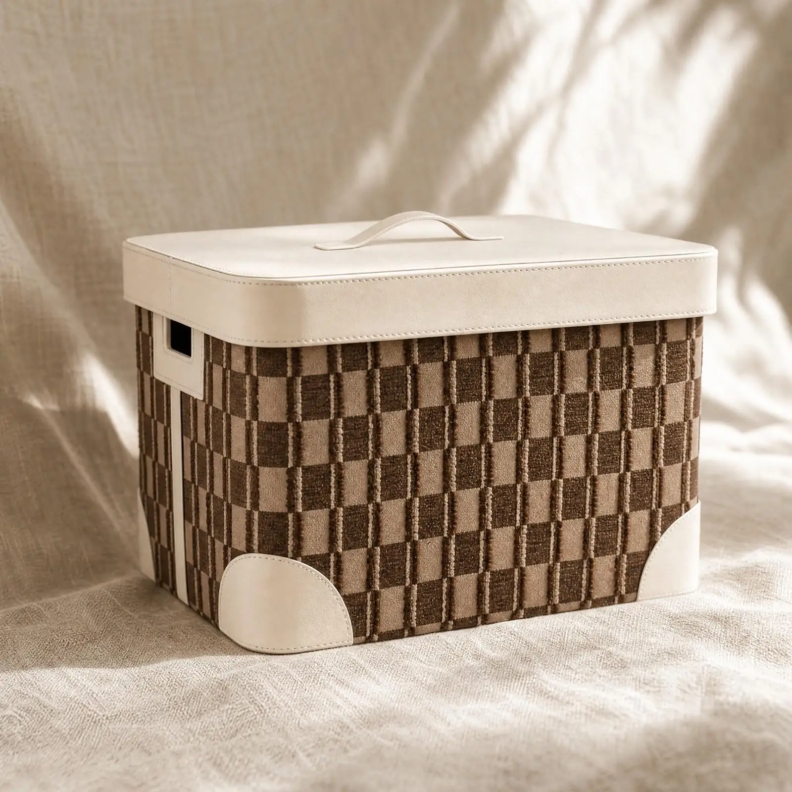 Braided Storage Basket with Snug Lid for Laundry Toys Snacks Leather Handle Portable Home Bin