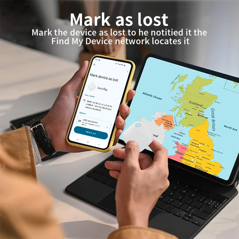 جهاز تعقب GPS بلوتوث قابل لإعادة الشحن يعمل مع Android Google Find Hub Key Finder Pet Locator العلامة الذكية لهواتف Xiaomi Samsung
