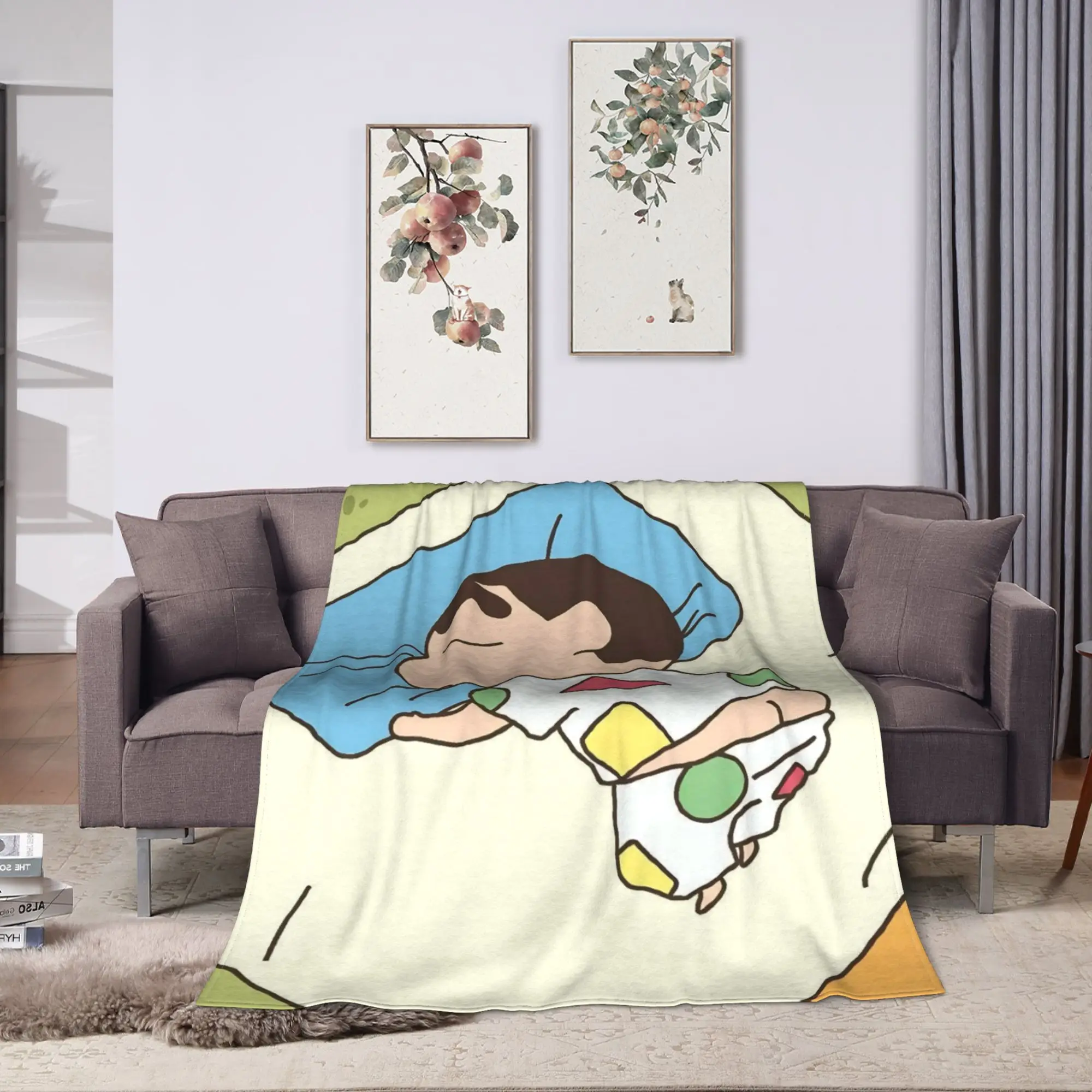 Warm Blanket Travel Office Crayon Shin-chan Sleep  Kawaii Throw Blanket  Flannel Bedspread For Couch Bed Fluffy Sofa Bed Cover