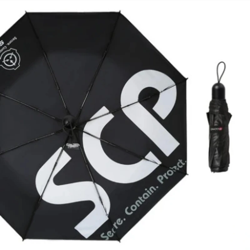 SCP Special Containment Procedures Foundation Tri-folding Pocket Umbrella Waterproof Windproof Suny Rainy Umbrella