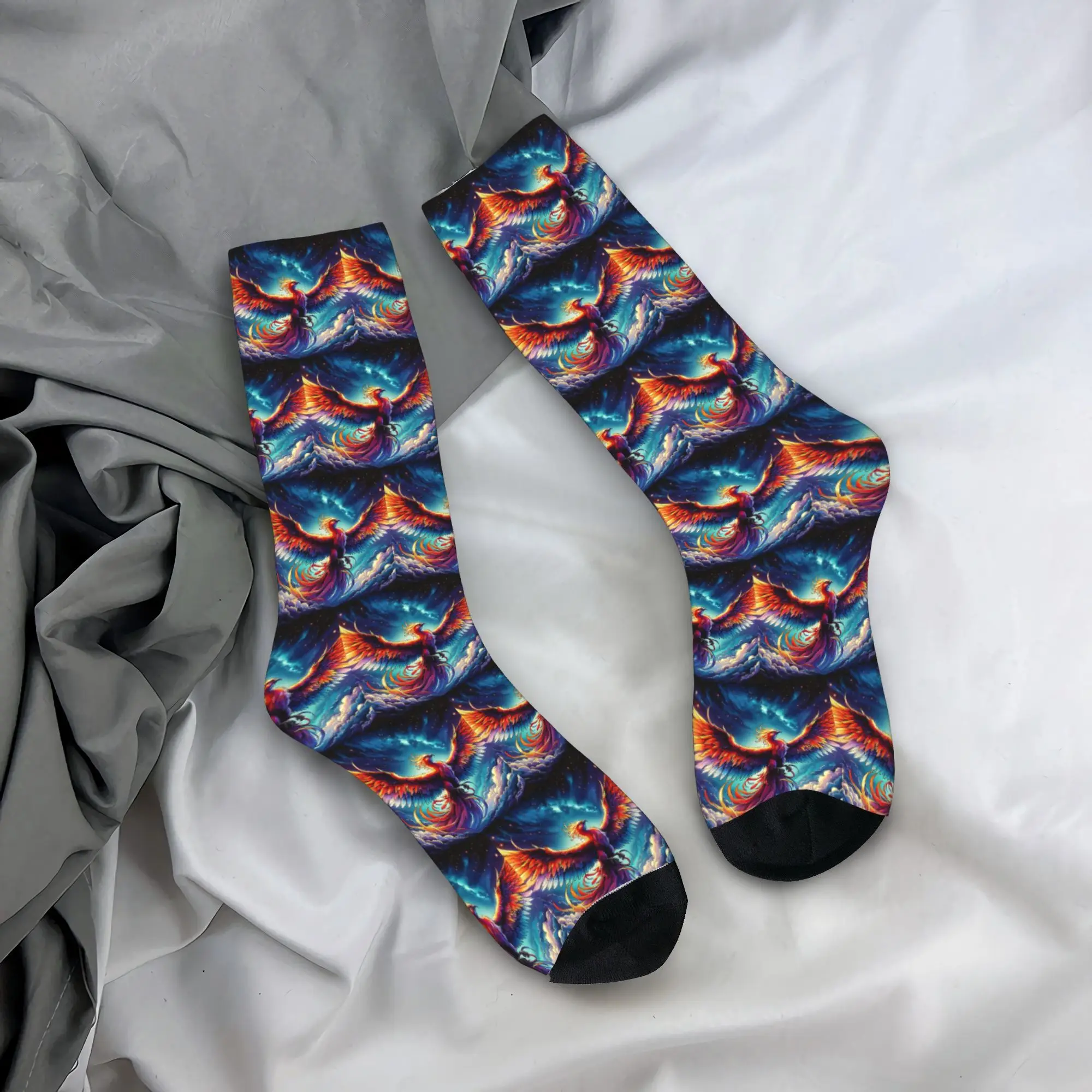 Colorful Majestic Phoenix Socks Harajuku Sweat Absorbing Stockings All Season Long Socks Accessories for Man Woman Gifts