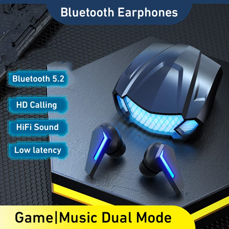 

Bluetooth Earphones Wireless Headphone LED Light HiFi Sounds Earbuds With Mic Low Latency Stereo Cool Headset E-Sport Music TWS