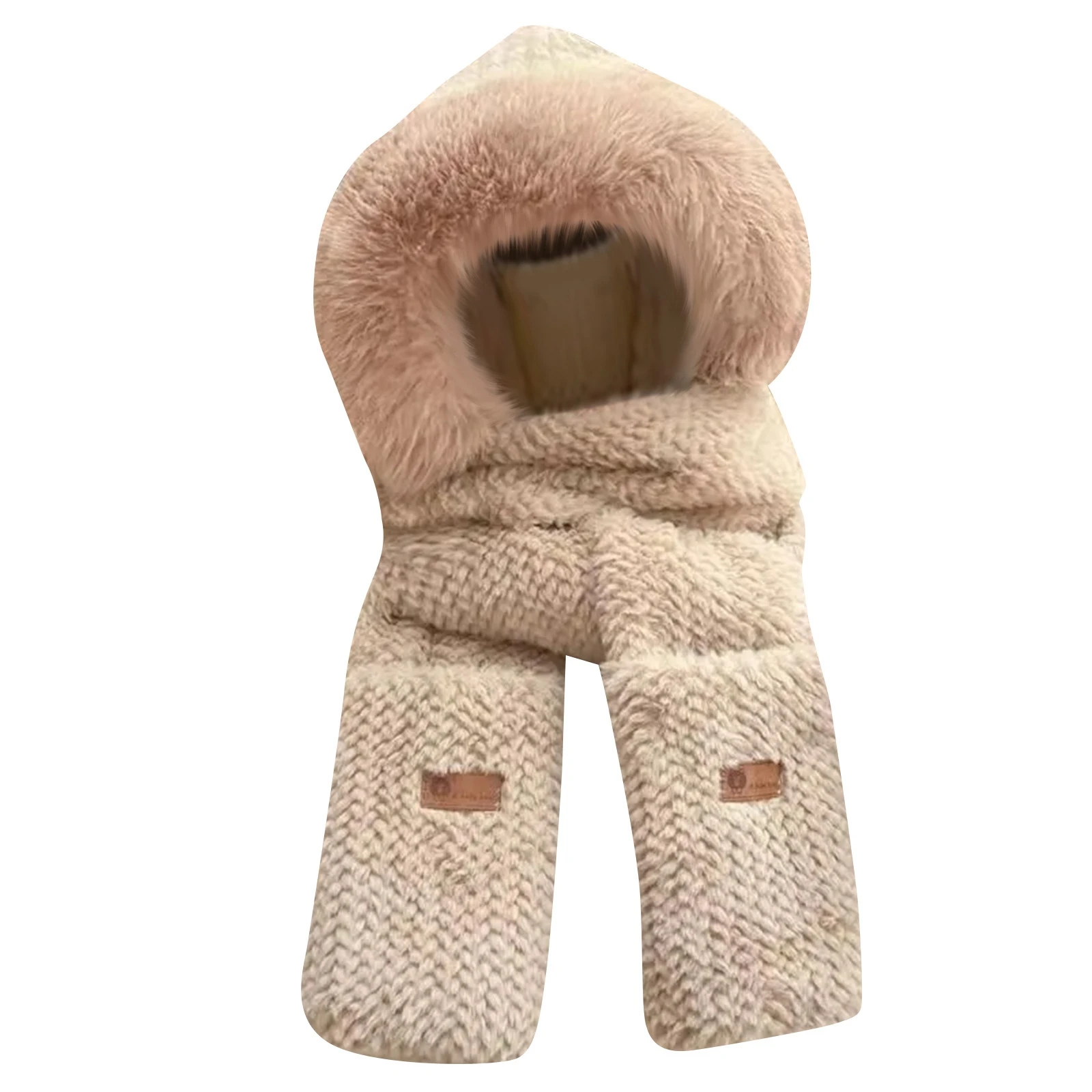 Set Syal dan Topi Kartun Hangat Terpadu untuk Musim Gugur dan Musim Dingin Wanita, Syal dan Topi 3-in-1 yang Hangat