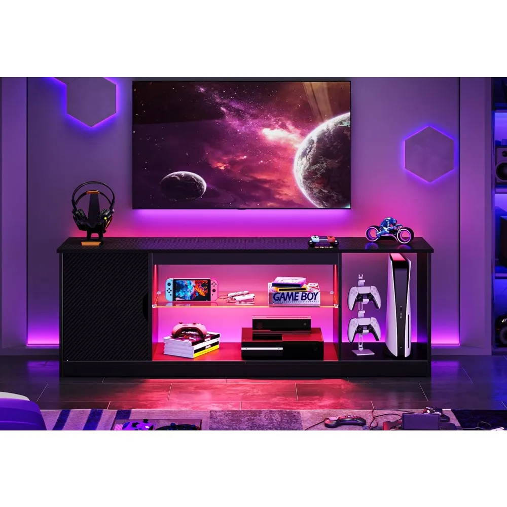 Bestier Led Entertainment Center for PS5, Gaming TV Stand with Cabinet for 60/65 Inch TV, Modern TV Console with Adjustable