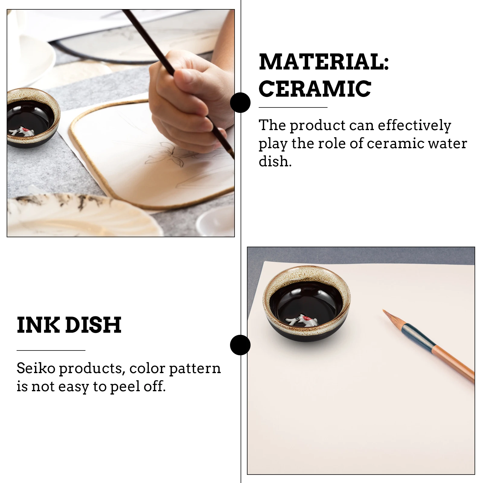 

1Pcs Ink Dish Ceramic Water Dish Calligraphy Brush Holder Home Office Stationery Ink Brush Tray Home Office Stationery