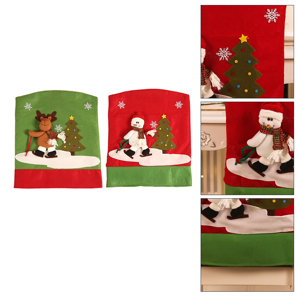 

2Pcs Christmas Chair Back Cover Reindeer Snowman Design Seat Slipcover Xmas Supplies for Home Restaurant Christmas Chair Cover