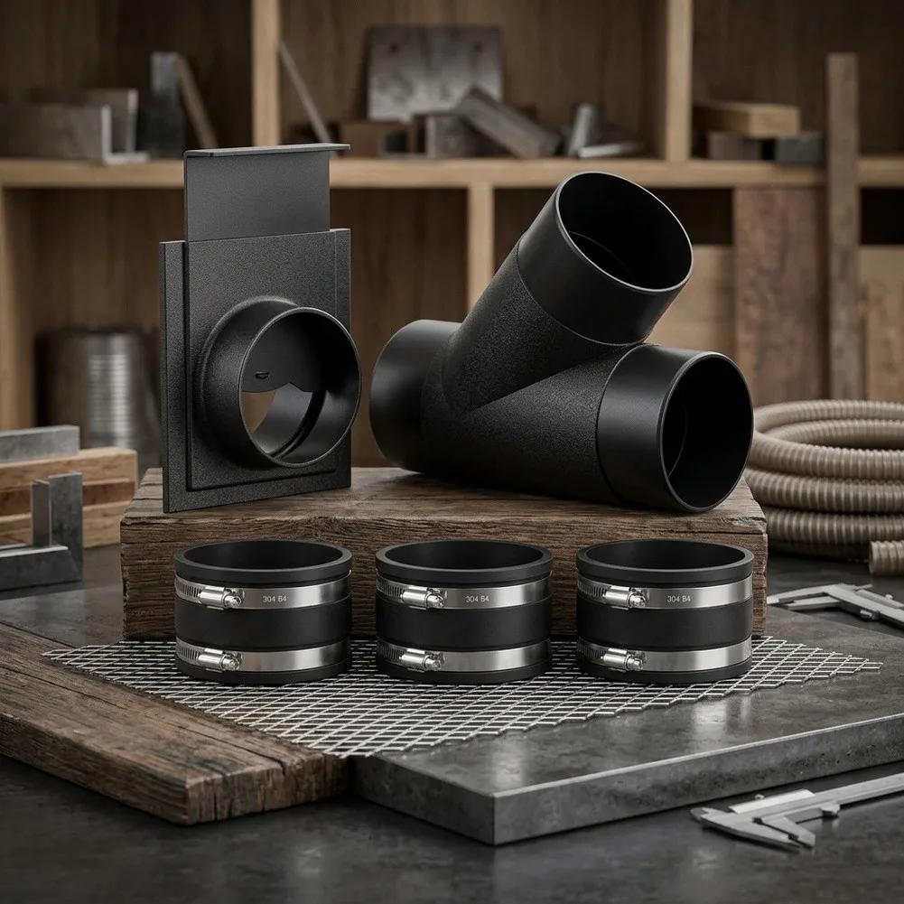 5 Piece Dust Fitting Set for Woodworking Tools Includes 4 inch Damper Reducer and Stainless Clamped Connectors