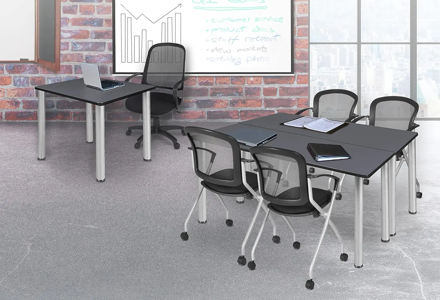 Kee 42"" Square Breakroom Table- Grey/ Chrome