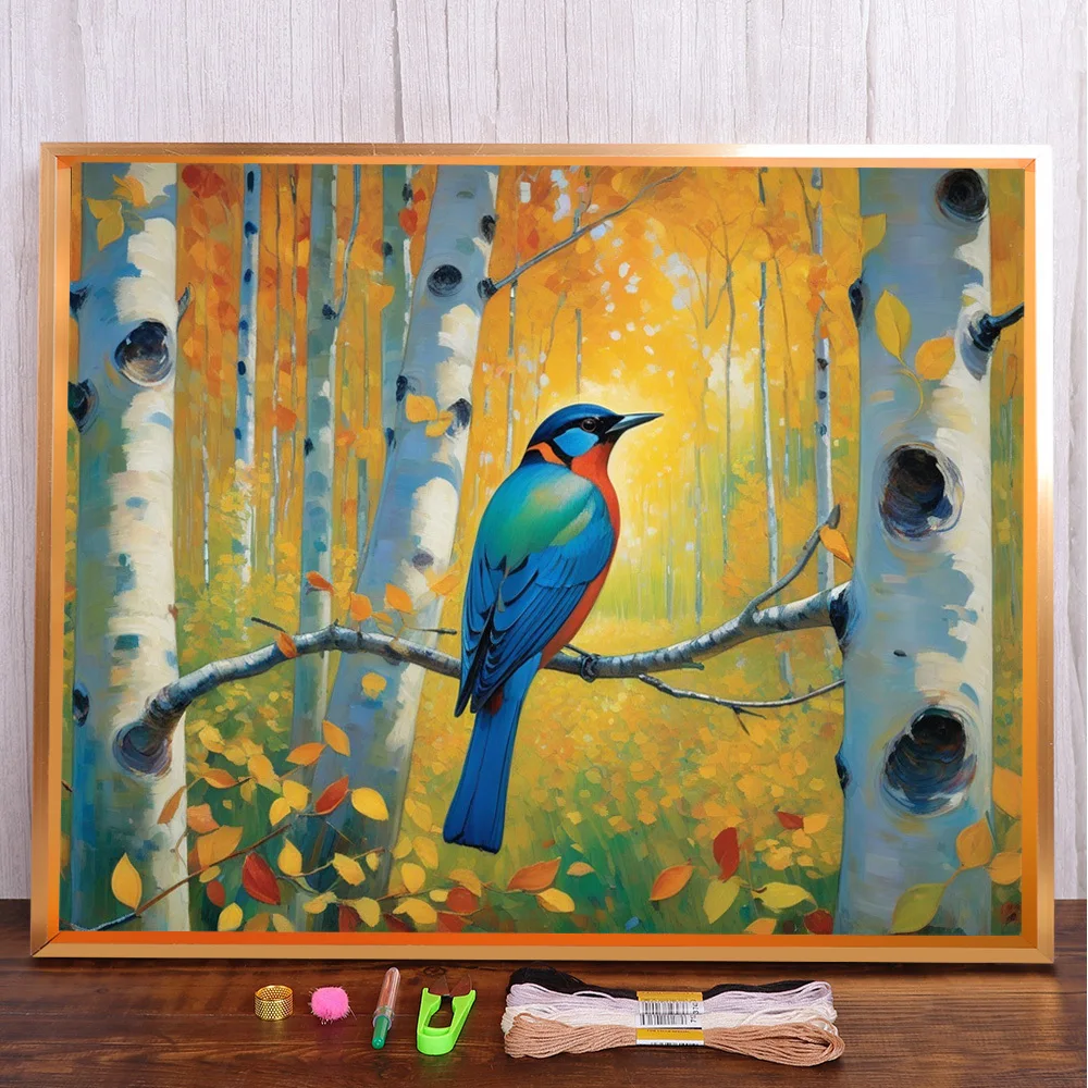 

Blue Bird Forest Printed 11CT Cross Stitch Embroidery Patterns Knitting Needlework Sewing Handiwork Stamped Home Decor Needle