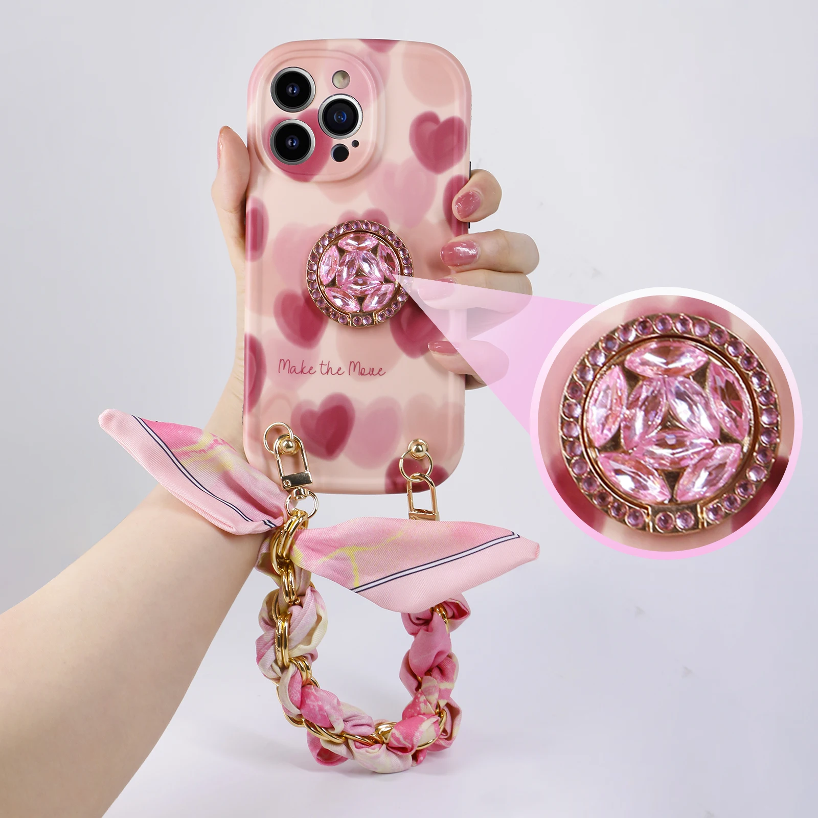 Clarissaway Designed for iPhone 14 Pro Max Case, Pink Herat Pattern Silicone Shockproof iPhone 14 Pro Max Phone Case with Stand