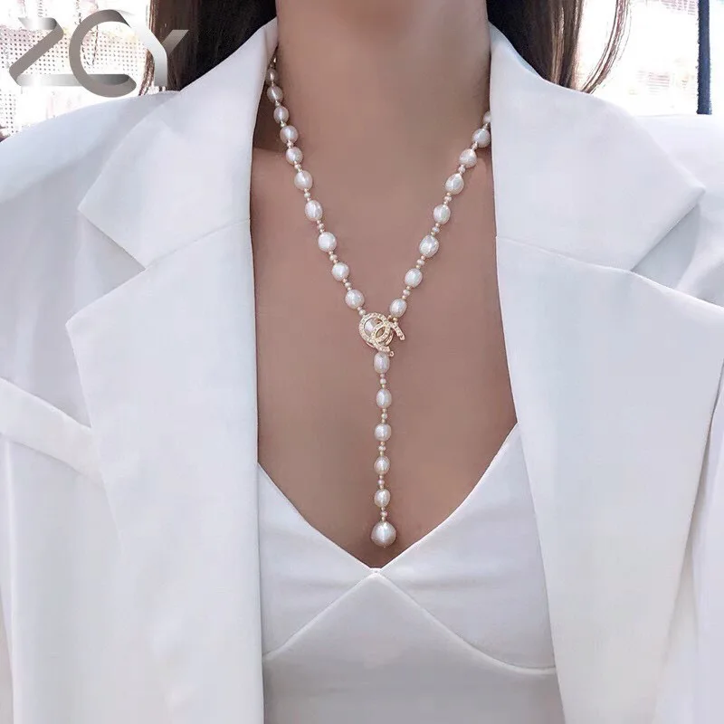 

Natural Baroque Pearl Necklace Sweater Chain for Women Autumn Winter Short Fashion Irregular Shaped Freshwater Pearl Choker