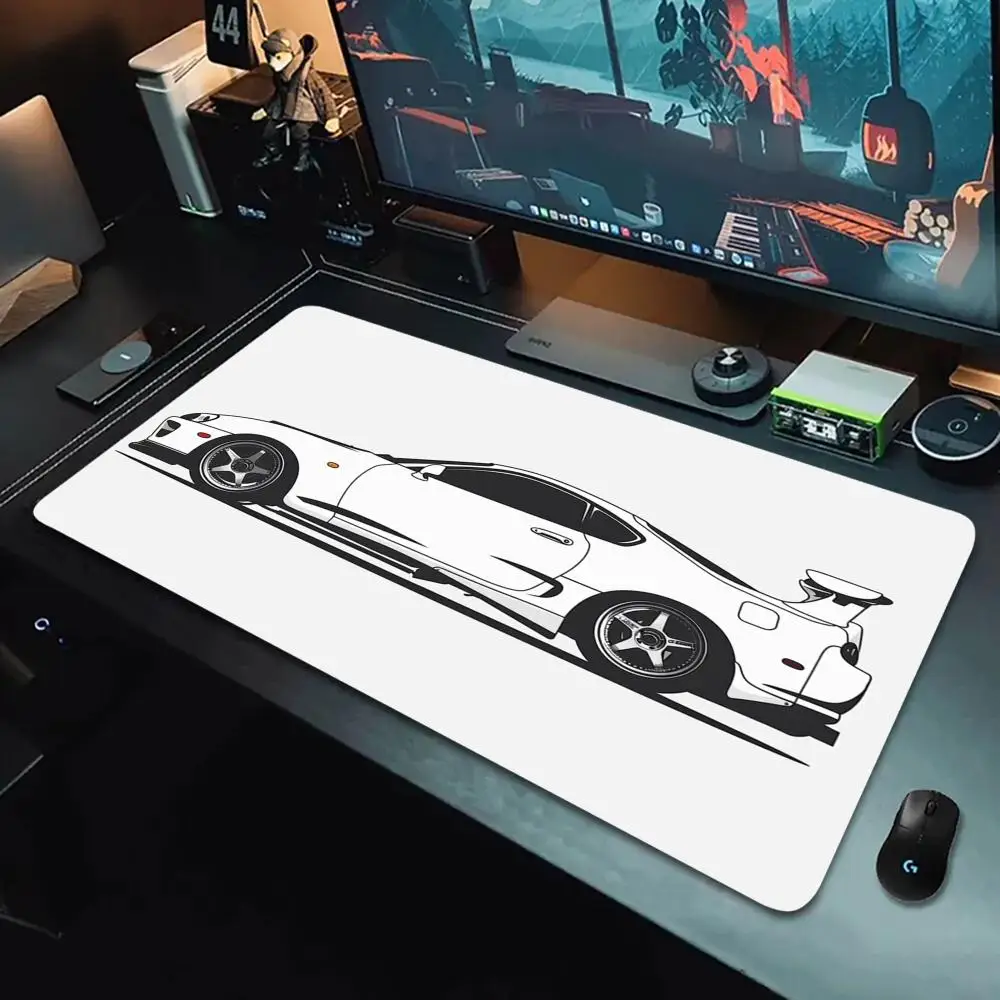 

White sports car simple design mouse pad PC desktop decoration, HD printing, durable and washable rubber material