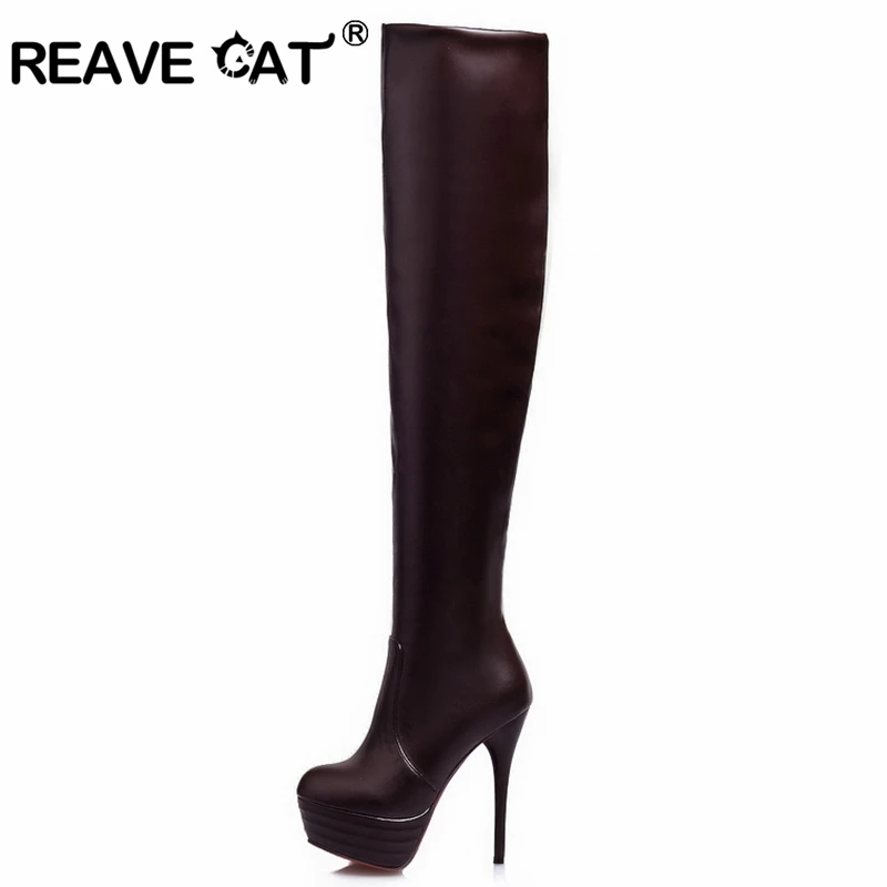 REAVE CAT Big size 31-46 Autumn Hot sale Women\'s shoes Knee boots Platform High heels shoes Fashion Female mujer QH3242