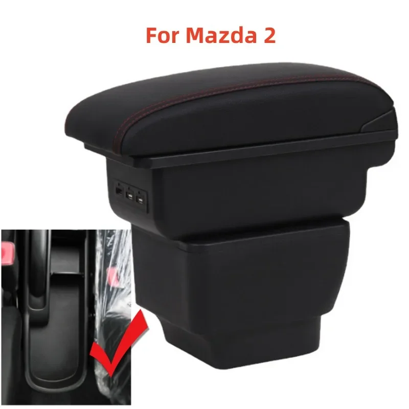 

For Mazda 2 Car Armrest Box Leather Arm Rest Center Console Storage box with USB Interior Parts details Retrofit parts