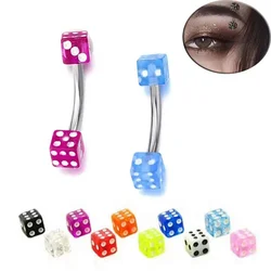 1Pair Candy Color Dice Eyebrow Studs Stainless Steel Cartilage Rings Lip Stud Belly Button Ring Helix Body Piercings Jewelry