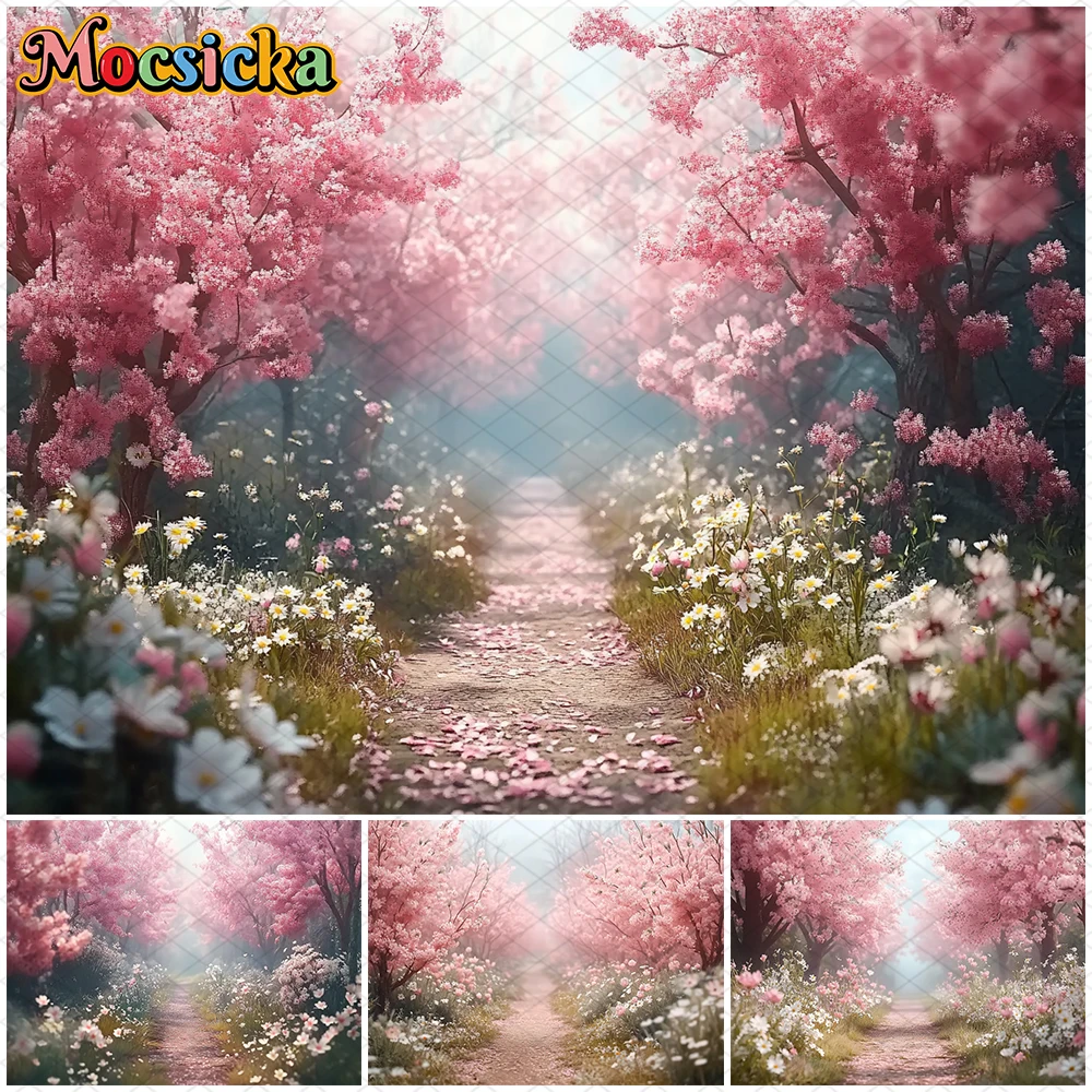 

Mocsicka Pink Flowers Photography Background Spring Tree Party Easter Wedding Studio Banner Decorations Birthday Photo Backdrops