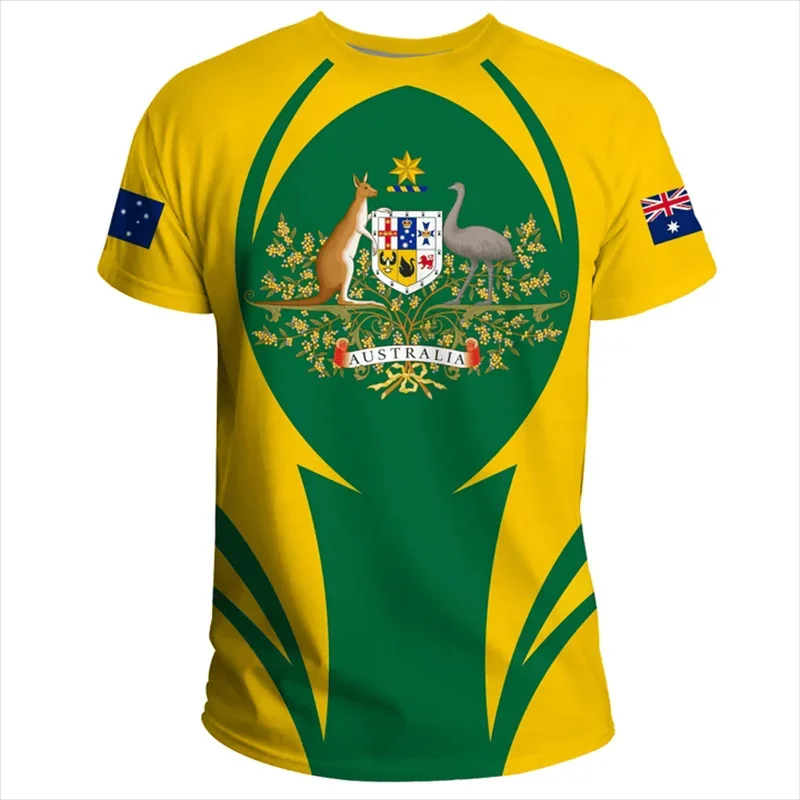 Summer Fashion New 3D Australia National Flag Emblem Printing T Shirt Australia Coat Of Arms Graphic Short Sleeves Clothing Tops