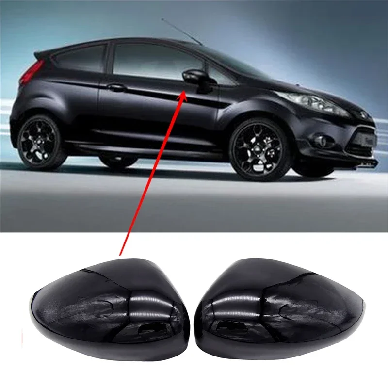 Car Wing Door Rear View Rearview Mirror Covers Cap Trim Case Black Left & Right  For Ford Fiesta Mk7 2008-2017