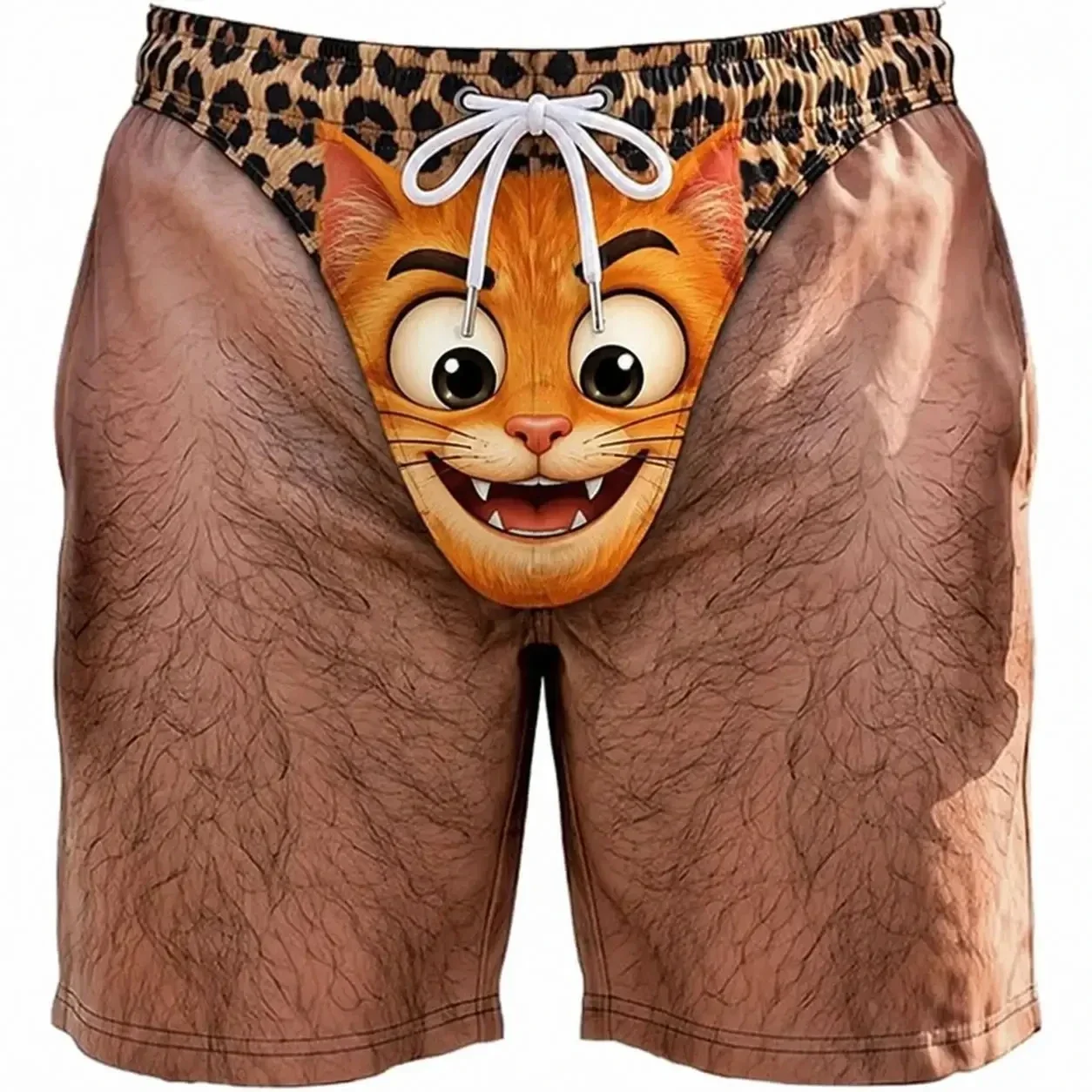 Atmungsaktive, schnell trocknende Outdoor-Freizeit-Strandshorts für Herren mit realistischem 3D-Körpervolumen-Druck und einem lustigen Leopardenmuster – Detail 5