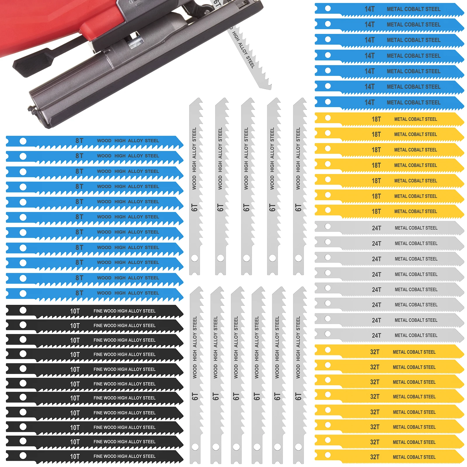 63/24pcs Jig Saw Blade U-Shank HCS Metal Steel Multiple Model Woodworking Sharp Curve Saw Blade Metal Wood Plastic Fast Cutting