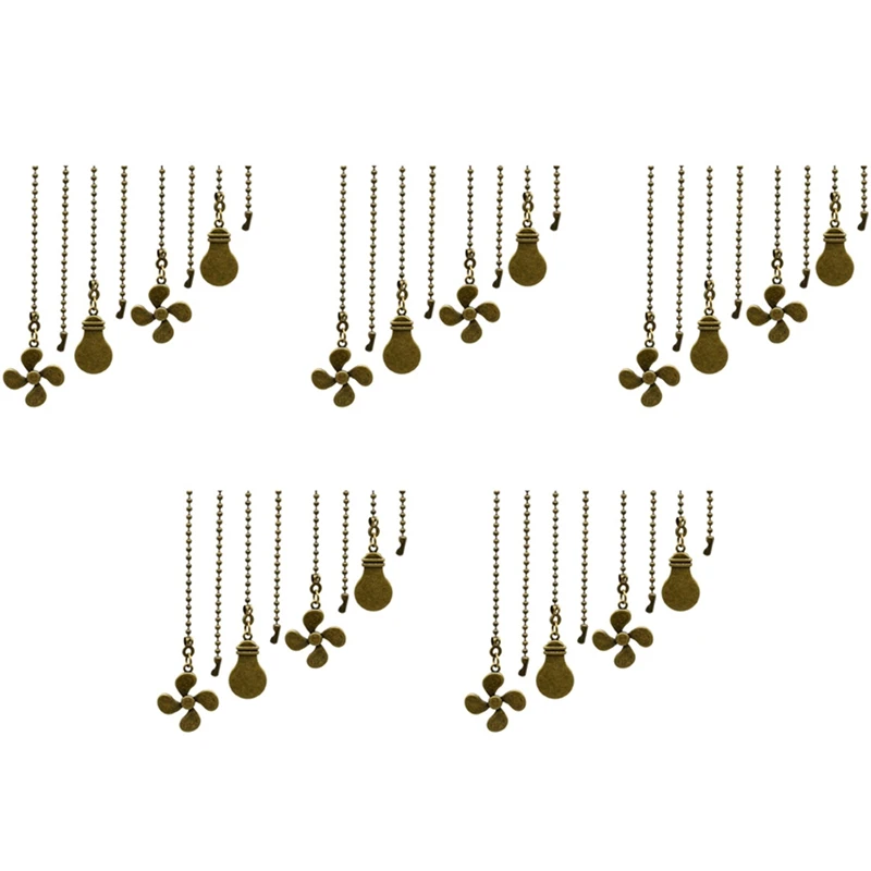 20Pc Ceiling Fan Pull Chain Set,Bulb And Fan Pattern Pull Chain Extension Fan Pull Chain Pendant 12 Inch(Antique Bronze)