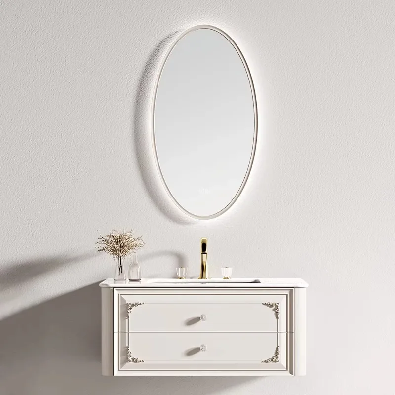 

European bathroom furniture Wall-mounted wooden bathtub Waterproof bathtub cabinet with luminous mirror