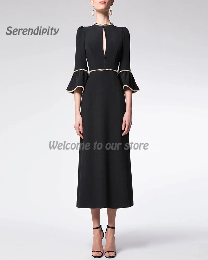 Serendi'-vestido de chá de comprimento com pérolas elegantes para as mulheres, vestido de comprimento de chá para festa, vestido de baile sexy, elegante e elegante