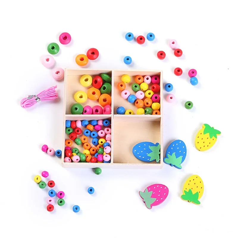 1Set Wooden Beads Kit Multicolor Kindergarten Creative Puzzle Wood Beads for Jewelry Making For DIY Children Necklace Bracelet