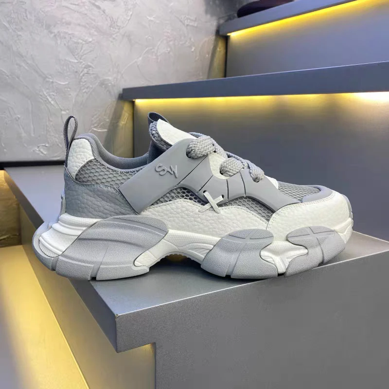 Retro unky Dad Shoes Men's Spring Summer Thick Sole Hiking Sneakers Breathable Walking Non-slip Casual Streetwear Footwear