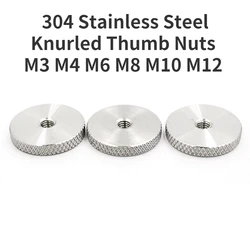 2/3/5pcs Authentic Knurled Thumb Nuts 304 Stainless Steel Flat Head Hand Screwed Knurled Round Nut Hardware Fasteners M3M4-M12
