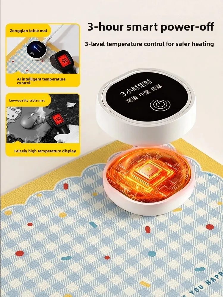 Heated Mouse Pad Cream Style Office Desk Mat Winter Warm Hand Heating Pad PVC Material Rectangular Shape Anti-Slip Surface
