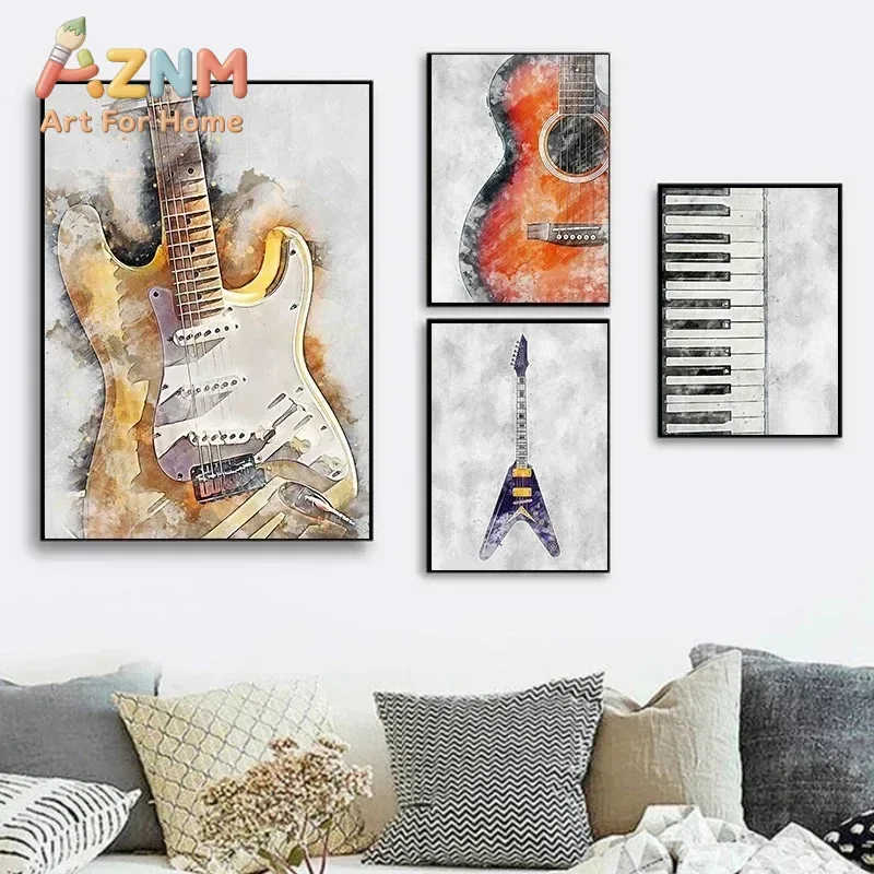 1pc frameless Music Instrument  Saxophone Violin Cello Guitar Piano  Art Poster Canvas Wall Prints Pictures Room Home Decor