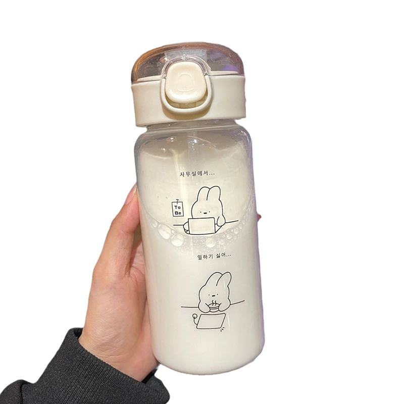 Cartoon Water Bottle With Straw Cute Plastic Drinking Bottle Portable Leak-proof Drinkware For Drinking Milk Coffee Tea