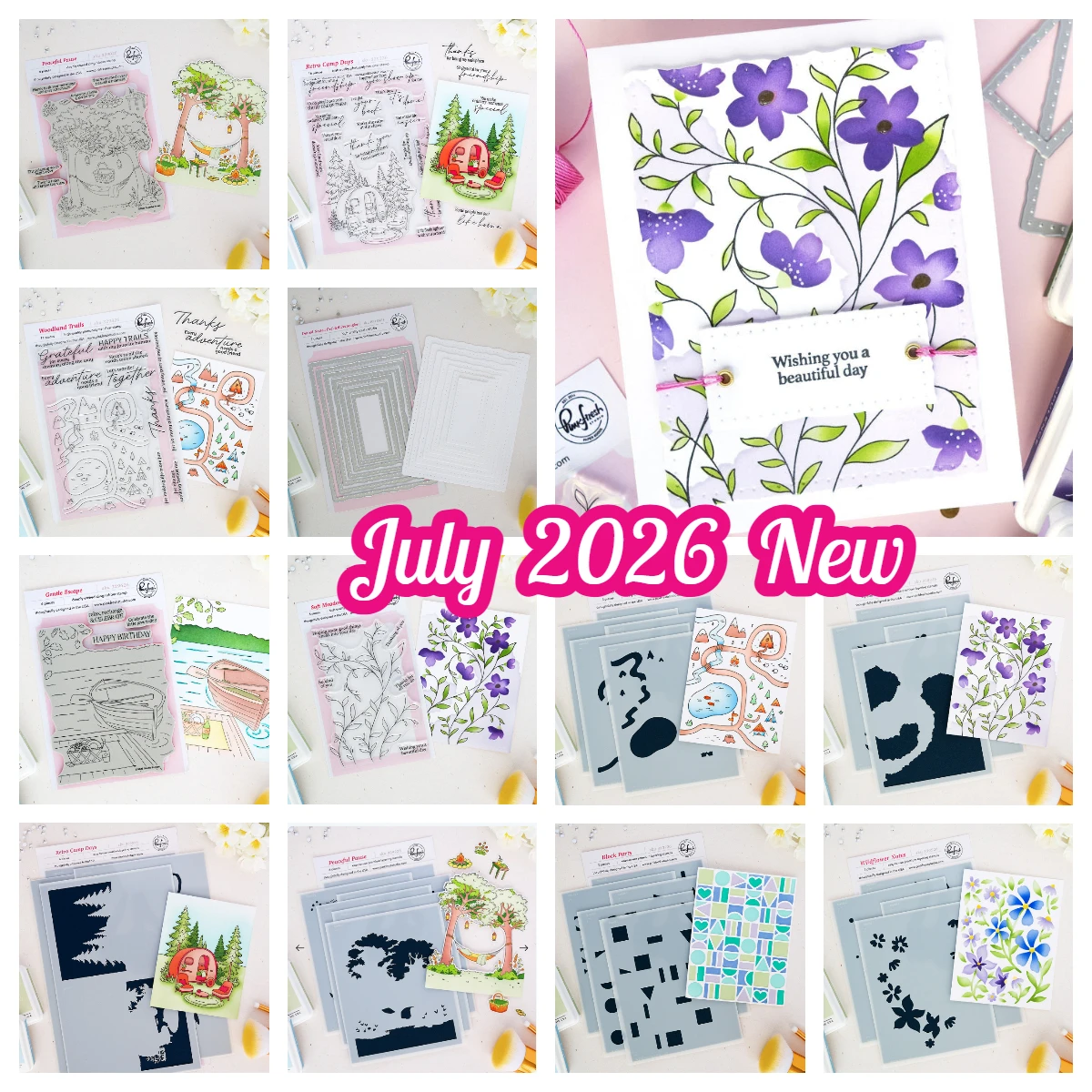 Pink Fresh Wildflower Notes Dotted Nested Deckled Rectangle Meadow Dies Stamp Stencil for DIY Handmade Scrapbook July 2026 New