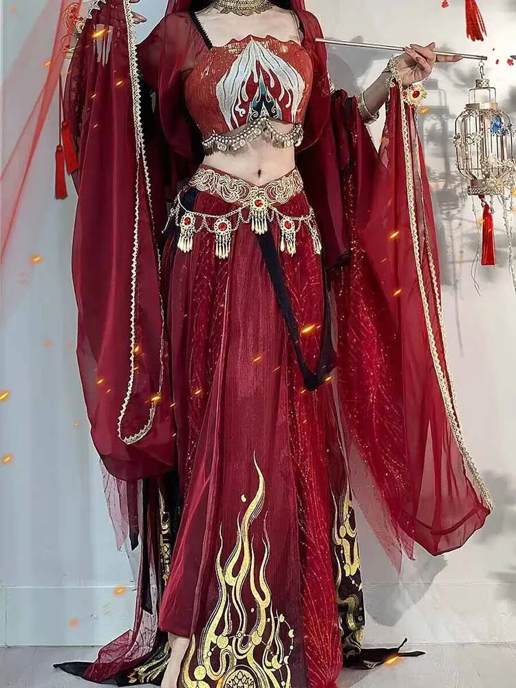 2025 new Festival Arabian Princess Cosplay Costume Women Indian Belly Dance Dress Hanfu Red Set Party Halloween Cosplay Coustume